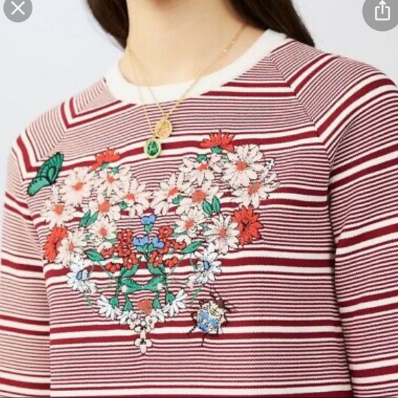 Maje Marco Floral Embroidery Striped Sweater - Picture 1 of 6